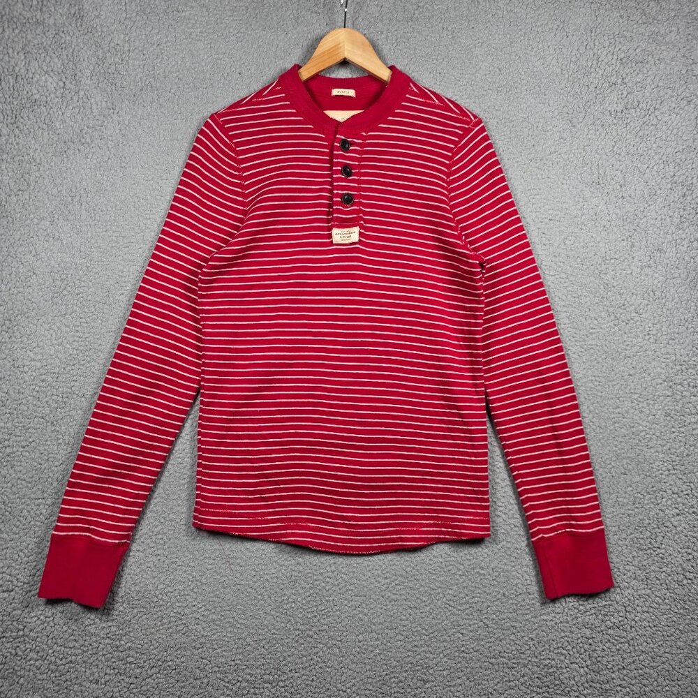 Abercrombie & Fitch Sweatshirt Mens Size Large Red Striped Muscle Y2K Henley